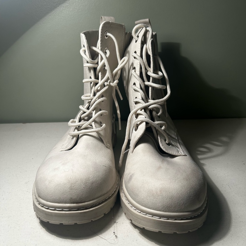 Torrid white/cream suede combat boots